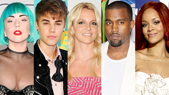 Lady Gaga, Justin Bieber, Bitney Spears, Kanye West, Rihanna Lady Gaga, Justin Bieber, Bitney Spears, Kanye West, Rihanna